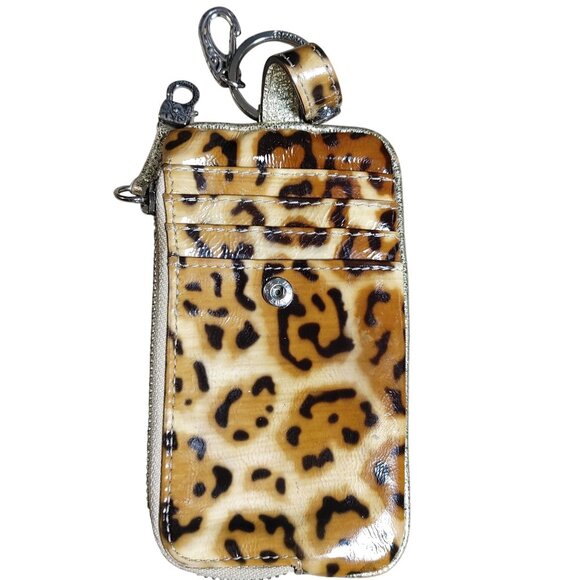 Brighton Wallet Leopard Print Glossy Keychain Zip Card Slots Animal Print - Picture 2 of 9
